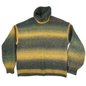 Old Navy XL Tall Chunky Stripe Turtleneck Sweater Blue Yellow Cozy Soft Knit